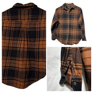 Silver Jeans Cotton Plaid Boyfriend Fit Shirt in Black and Brown M